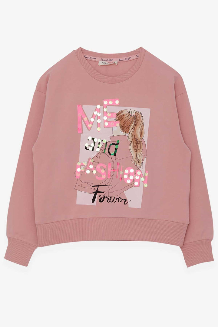 BRE Breeze Girl Child Sweatshirt Sequined Girl Printed 84 Years, Salmon - Stockton-on-Tees