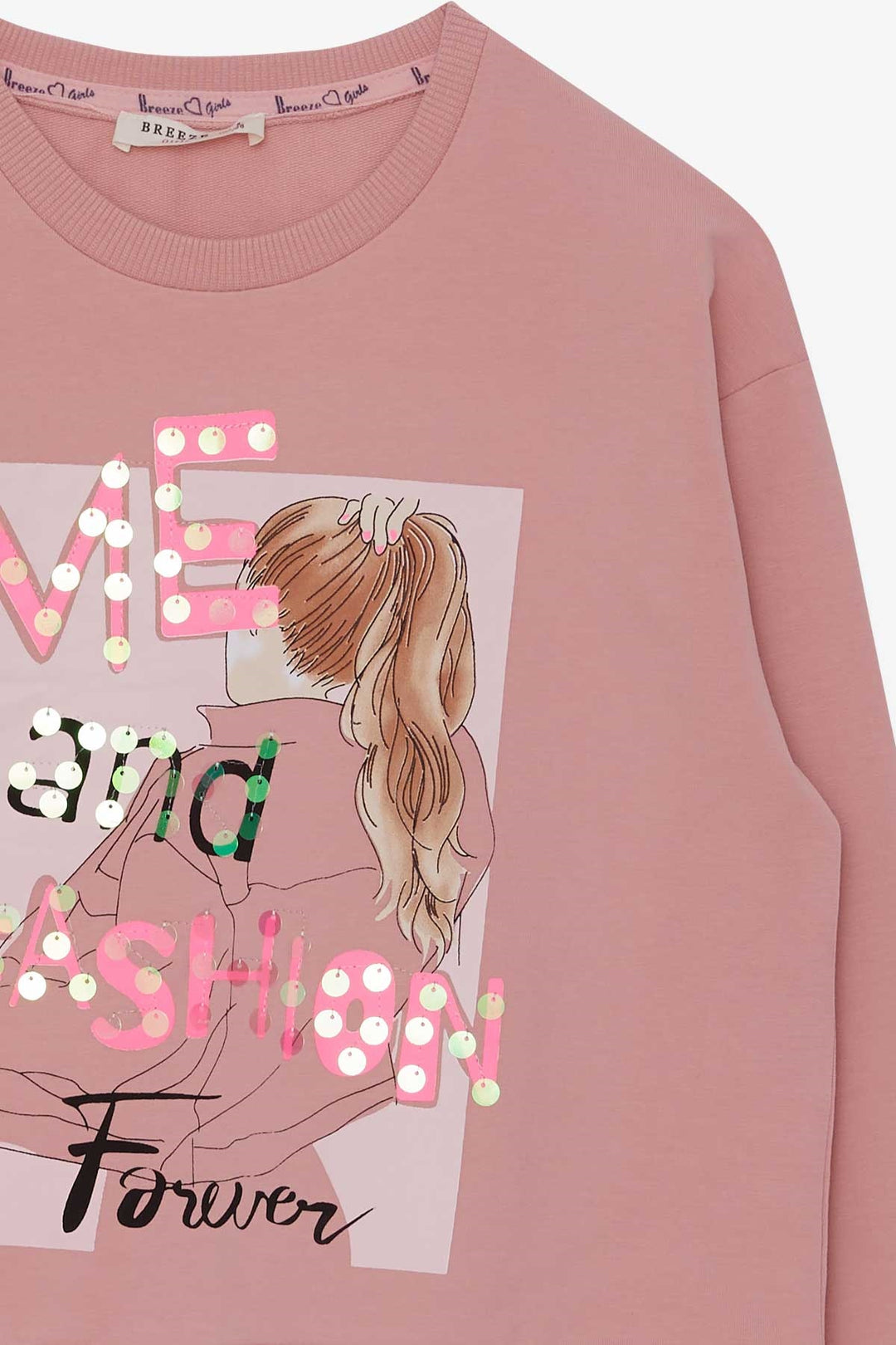 BRE Breeze Girl Child Sweatshirt Sequined Girl Printed 84 Years, Salmon - Stockton-on-Tees