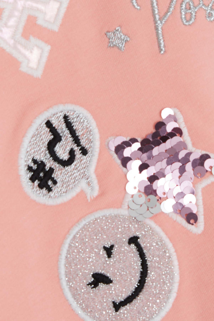 BRE Breeze Girl Child Sweatshirt with Sequined Smiling Face Print, 4-9 Years, Salmon - Ashburn