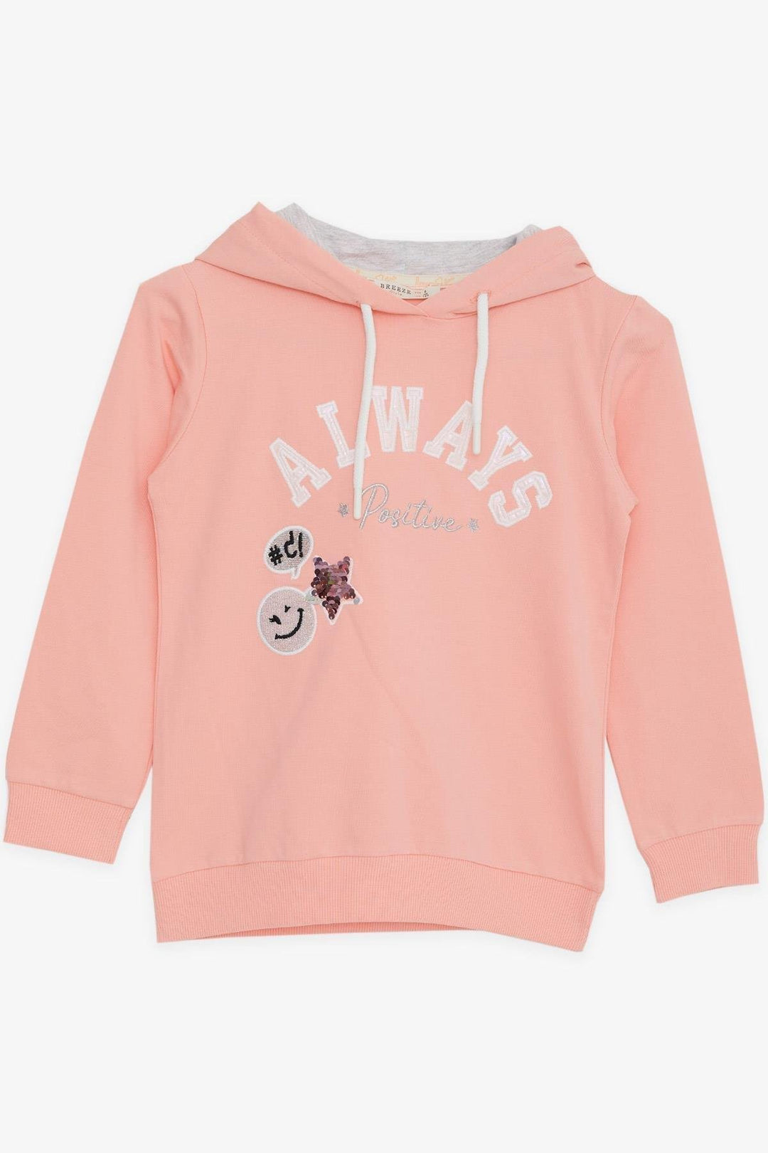 BRE Breeze Girl Child Sweatshirt with Sequined Smiling Face Print, 4-9 Years, Salmon - Ashburn