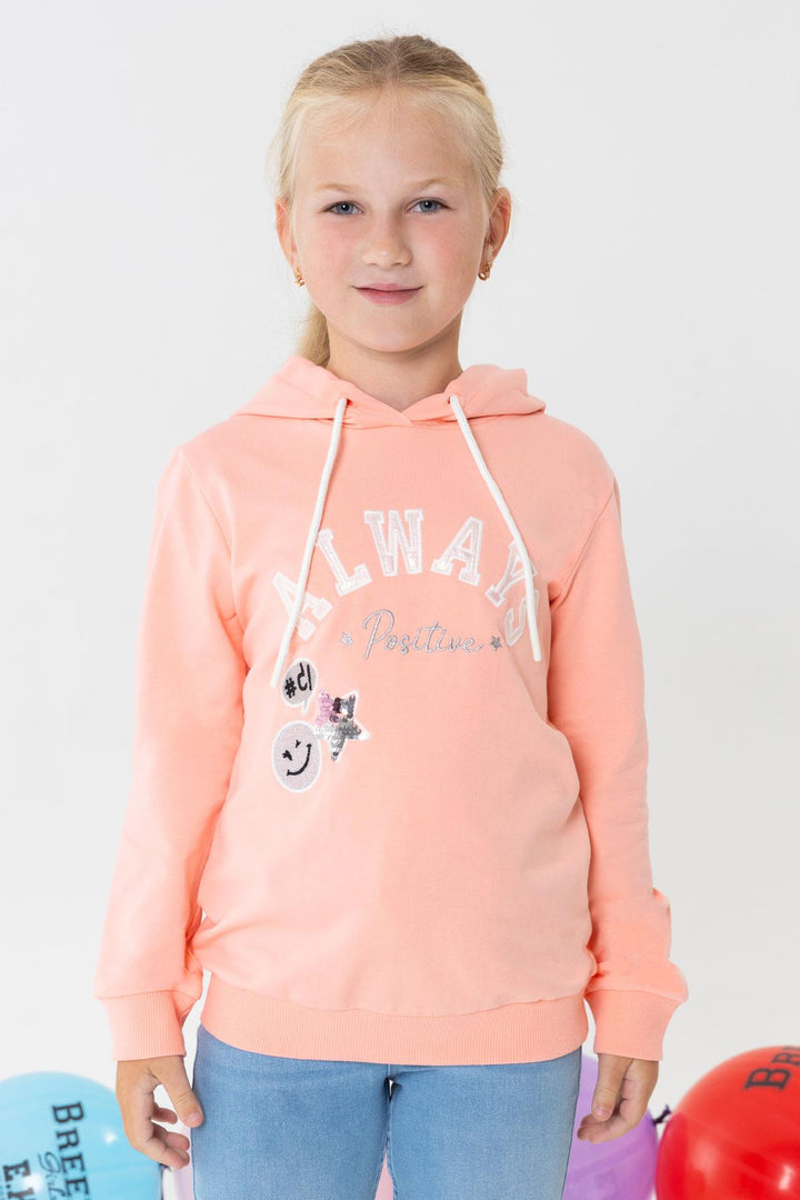 BRE Breeze Girl Child Sweatshirt with Sequined Smiling Face Print, 4-9 Years, Salmon - Ashburn