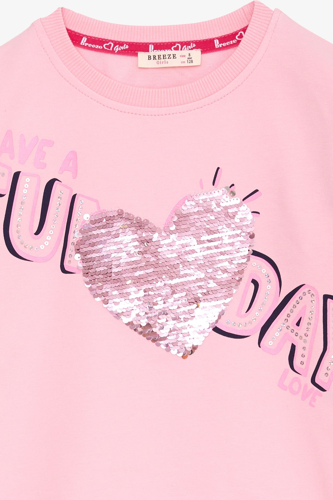 BRE Breeze Girl Child Sweatshirt with Sequin Printed Text 4-8 Years, Powder - Warren