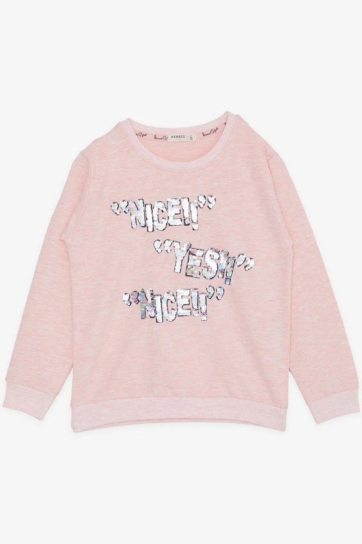 BRE Breeze Girl's Sweatshirt with Sequin Printed Text 84 Years, Salmon Melange - Kaufbeuren
