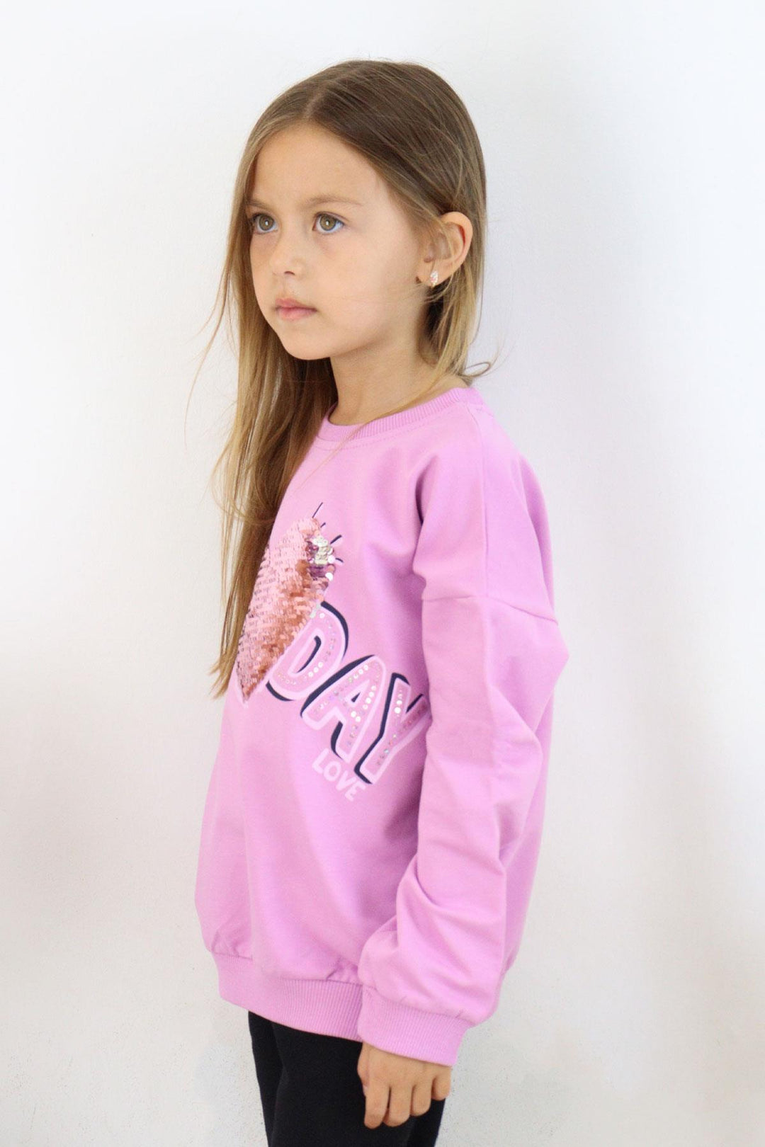 BRE Breeze Girl's Sweatshirt with Sequin Printed Text, 4-8 Years, Lilac - Long Beach