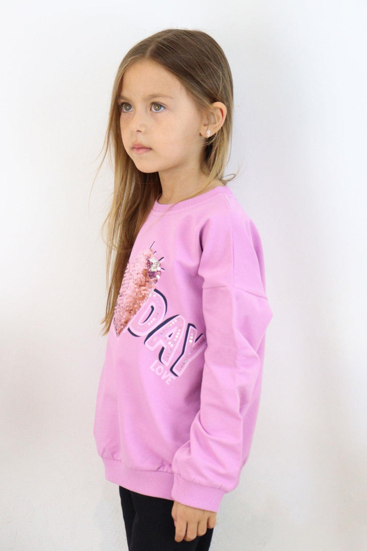 BRE Breeze Girl's Sweatshirt with Sequin Printed Text, 4-8 Years, Lilac - Long Beach
