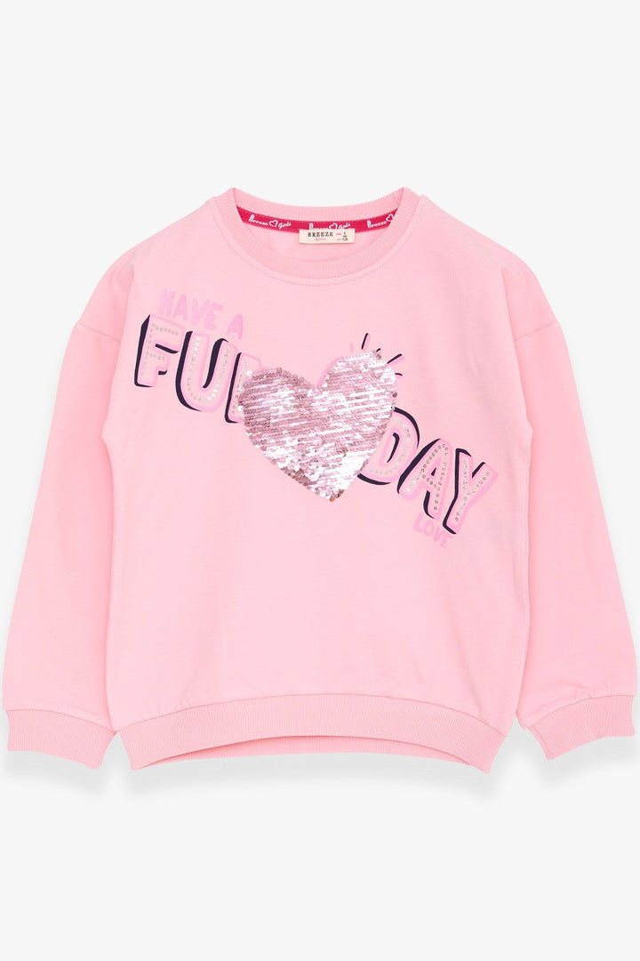 BRE Breeze Girl Child Sweatshirt with Sequin Printed Text 4-8 Years, Powder - Warren