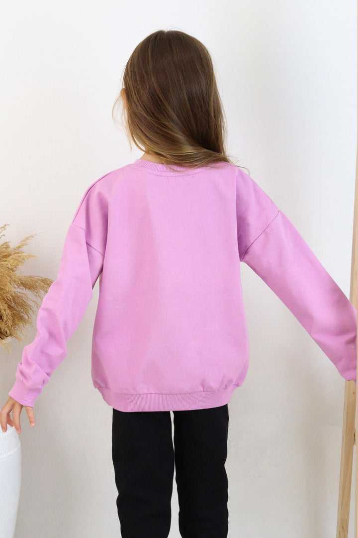 BRE Breeze Girl's Sweatshirt with Sequin Printed Text, 4-8 Years, Lilac - Long Beach