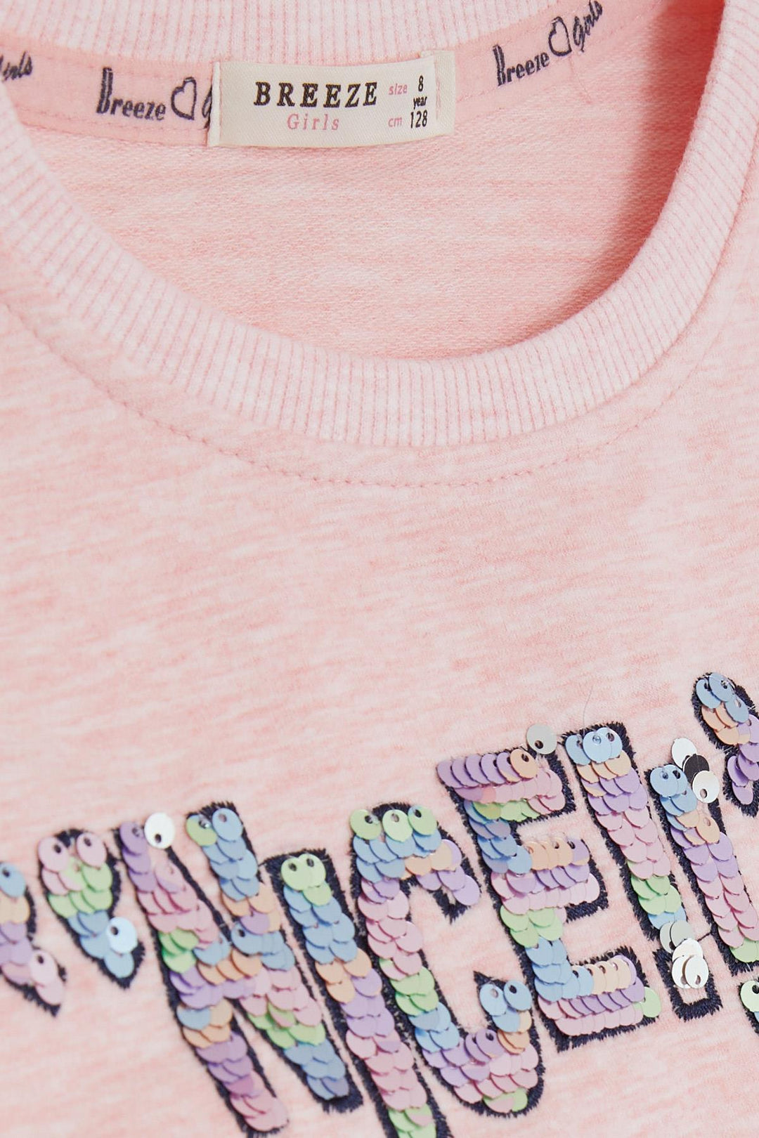 BRE Breeze Girl's Sweatshirt with Sequin Printed Text 84 Years, Salmon Melange - Kaufbeuren