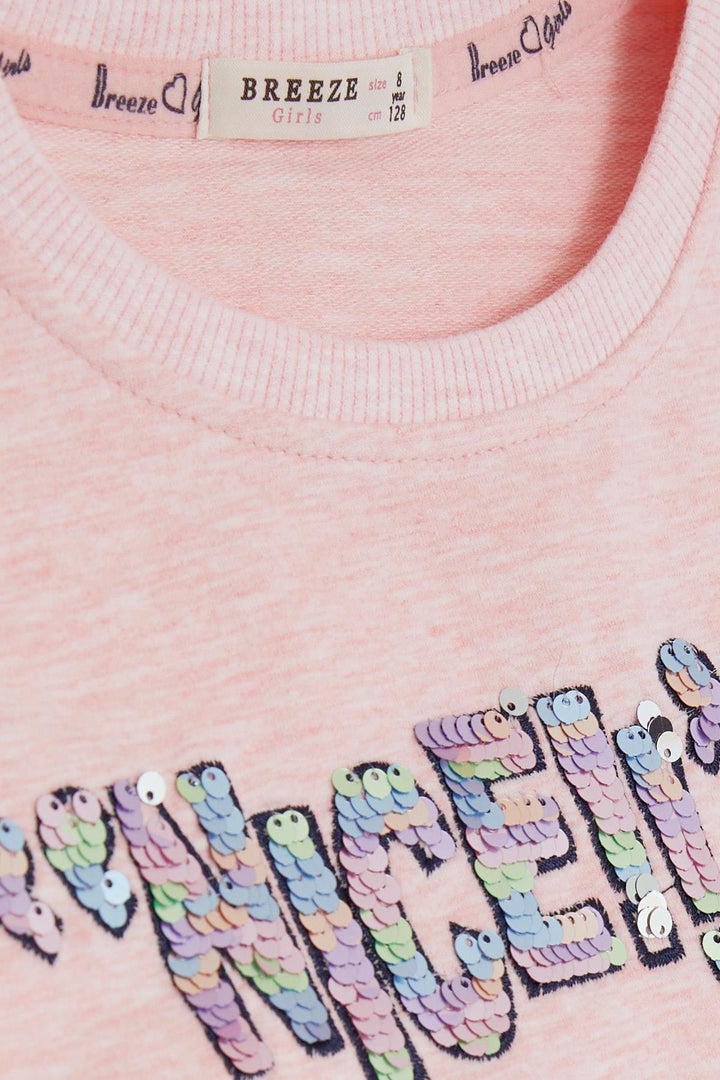 BRE Breeze Girl's Sweatshirt with Sequin Printed Text 84 Years, Salmon Melange - Kaufbeuren