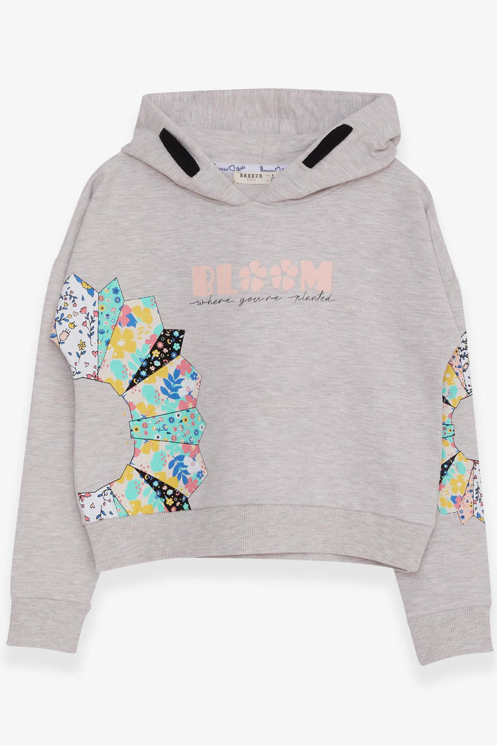 BRE Breeze Girl's Sweatshirt Colorful Flower Printed 84 Years, Beige Melange - East Gwillimbury