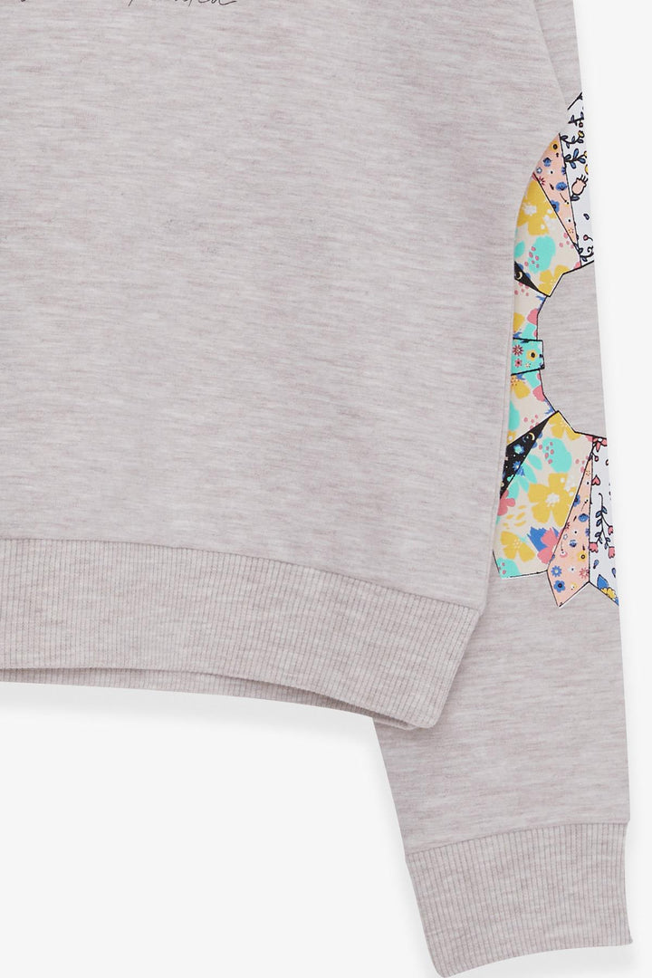 BRE Breeze Girl's Sweatshirt Colorful Flower Printed 84 Years, Beige Melange - East Gwillimbury
