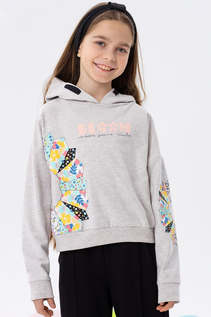 BRE Breeze Girl's Sweatshirt Colorful Flower Printed 84 Years, Beige Melange - East Gwillimbury