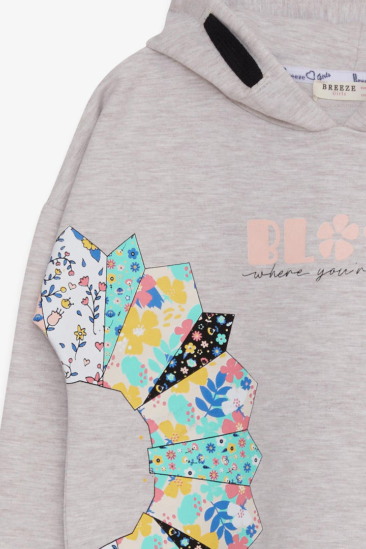 BRE Breeze Girl's Sweatshirt Colorful Flower Printed 84 Years, Beige Melange - East Gwillimbury