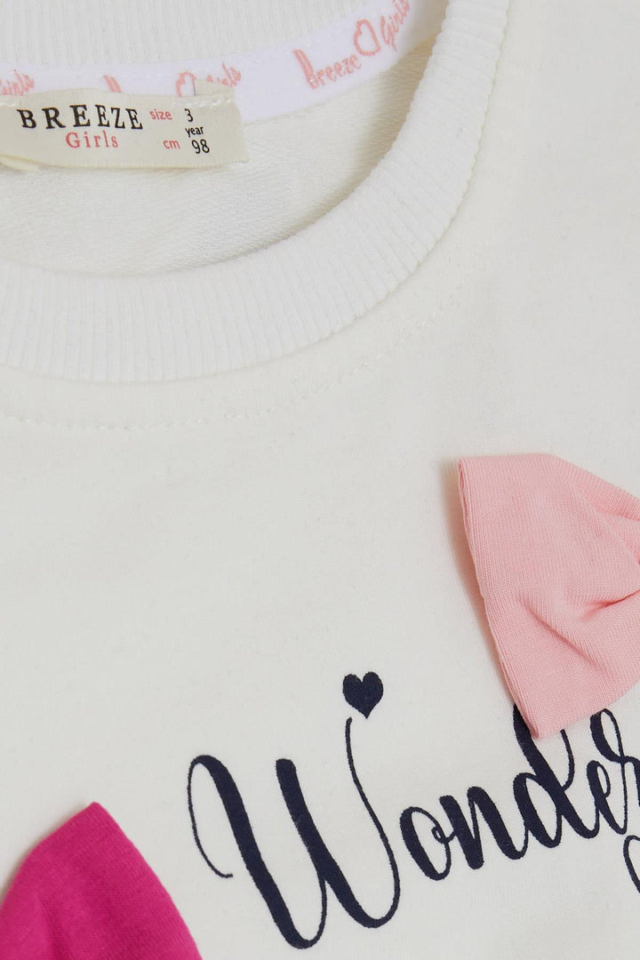 BRE Breeze Girl Child Sweatshirt Colorful Bow Accessorized Printed Text 3-8 Years, Ecru - Mettmann