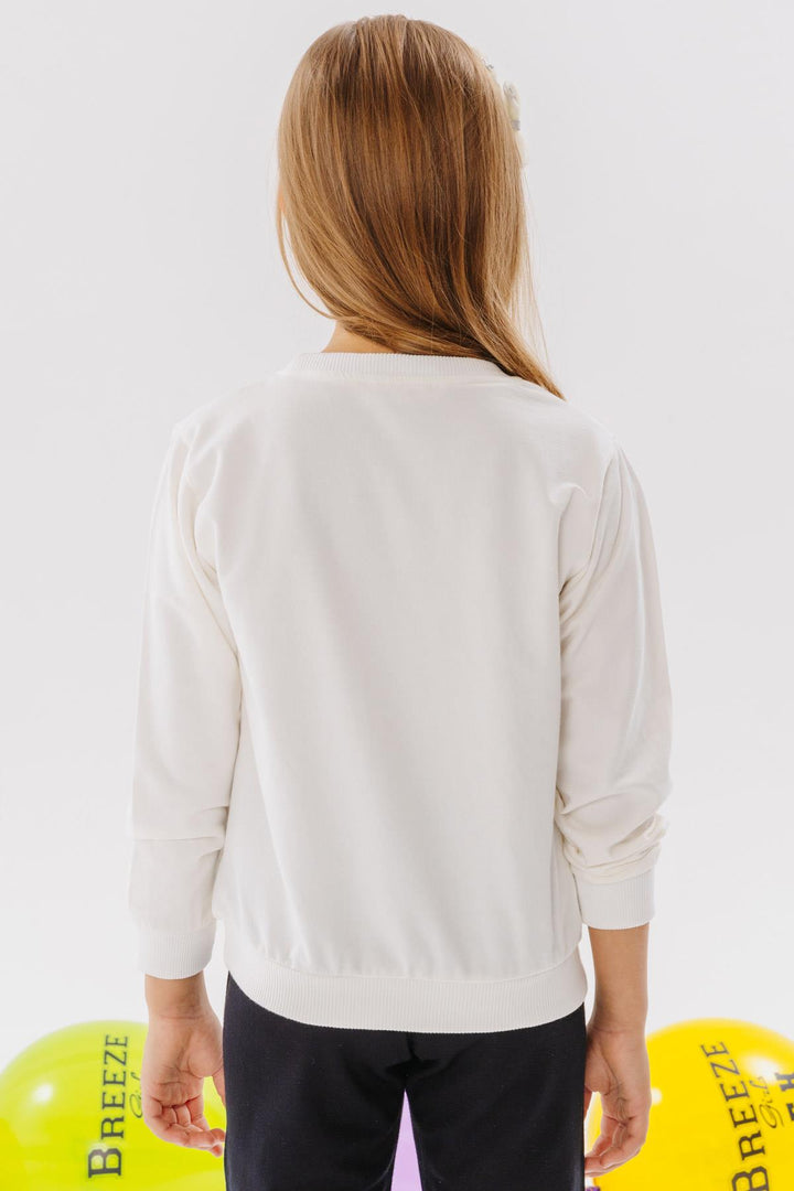 BRE Breeze Girl Child Sweatshirt Colorful Bow Accessorized Printed Text 3-8 Years, Ecru - Mettmann