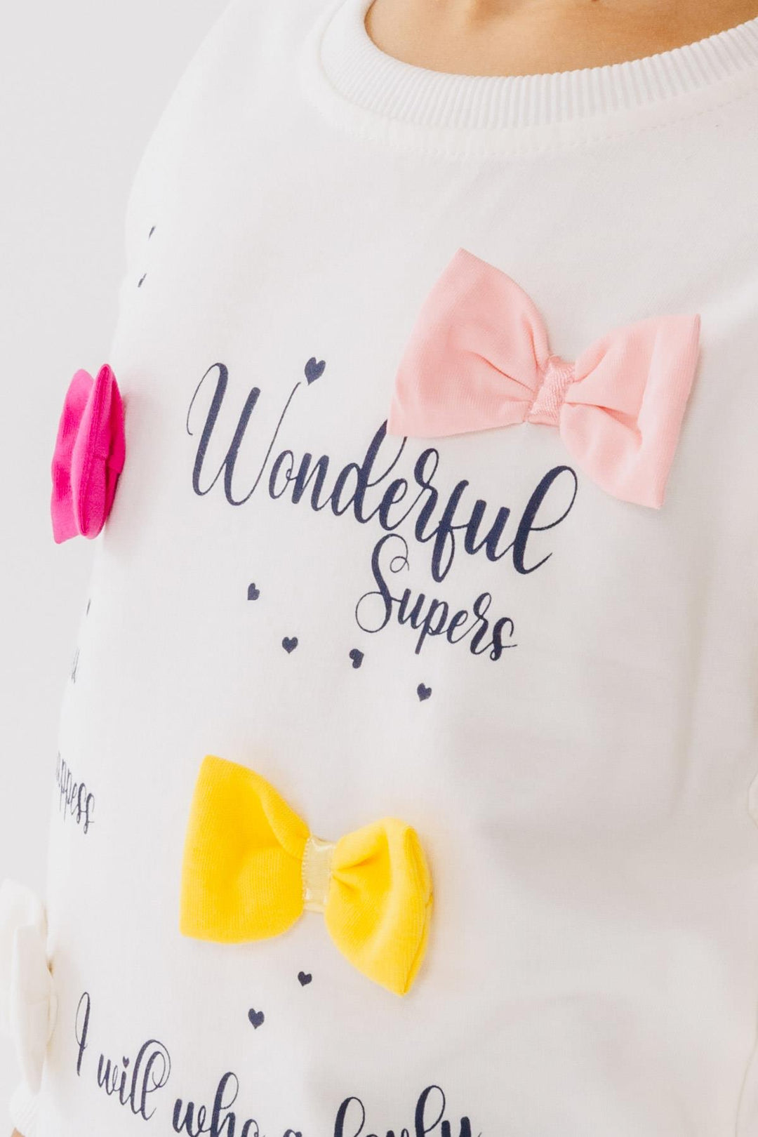 BRE Breeze Girl Child Sweatshirt Colorful Bow Accessorized Printed Text 3-8 Years, Ecru - Mettmann