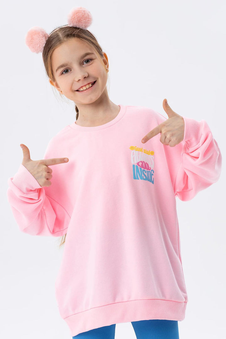 BRE Breeze Girl's Sweatshirt with Colorful Printed Text, 84 Years, Powder - Piraeus