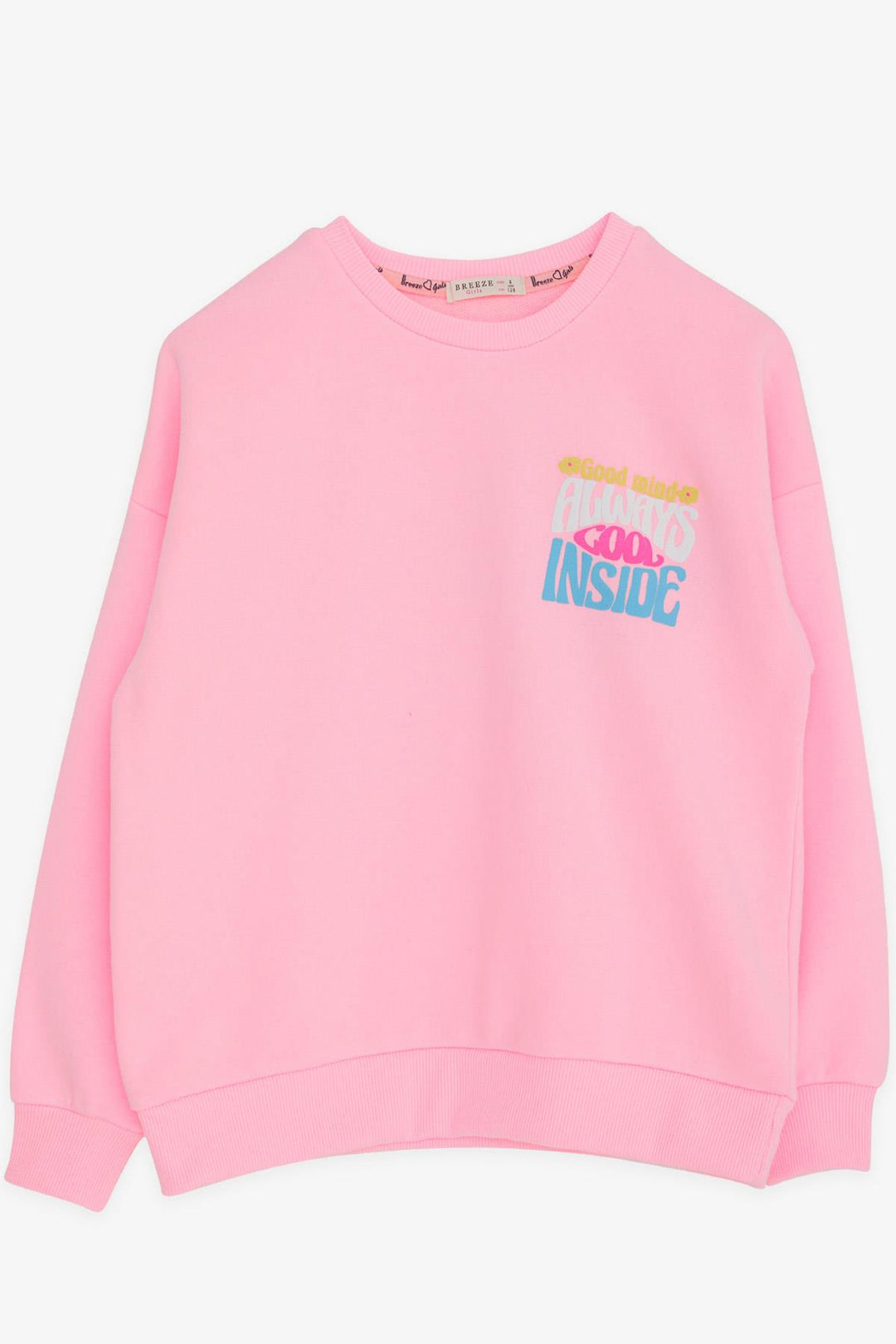 BRE Breeze Girl's Sweatshirt with Colorful Printed Text, 84 Years, Powder - Piraeus
