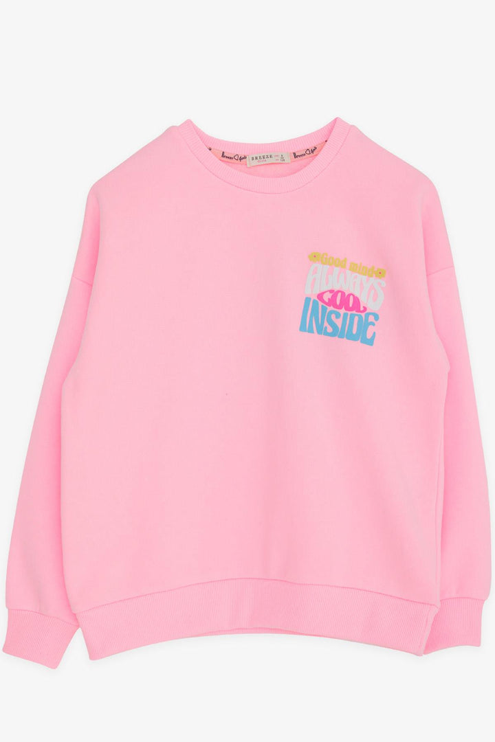 BRE Breeze Girl's Sweatshirt with Colorful Printed Text, 84 Years, Powder - Piraeus