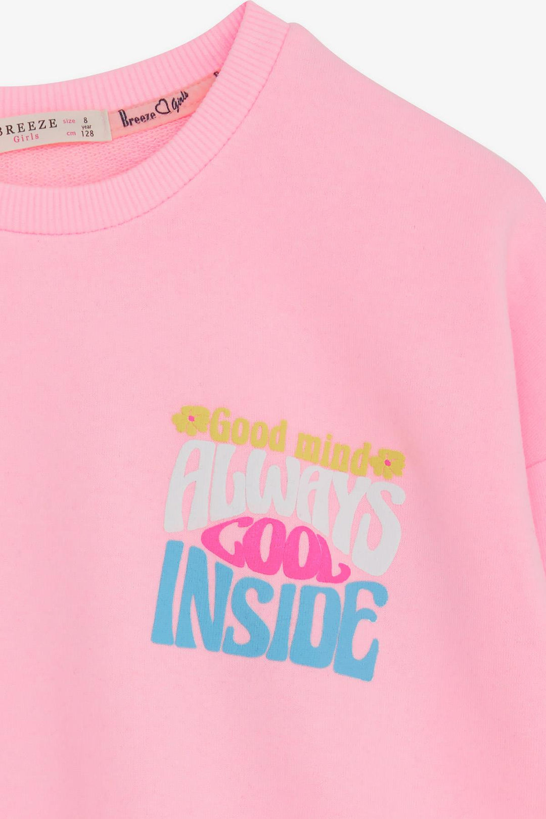 BRE Breeze Girl's Sweatshirt with Colorful Printed Text, 84 Years, Powder - Piraeus