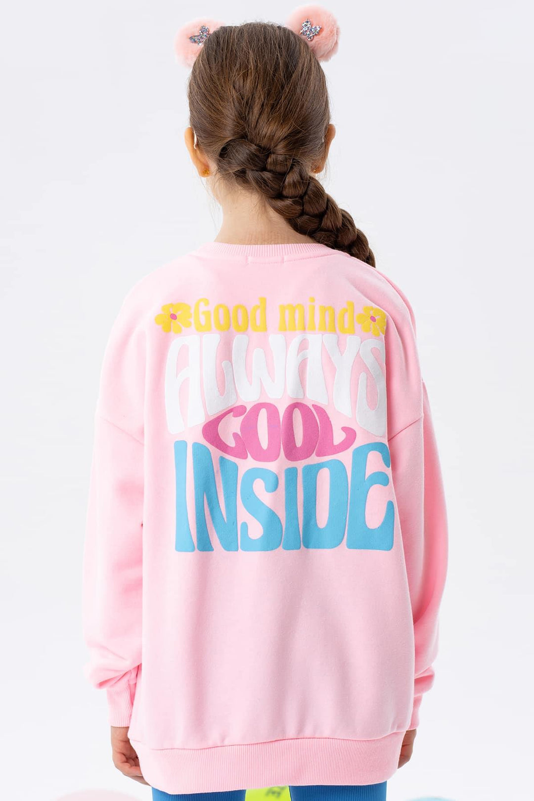 BRE Breeze Girl's Sweatshirt with Colorful Printed Text, 84 Years, Powder - Piraeus
