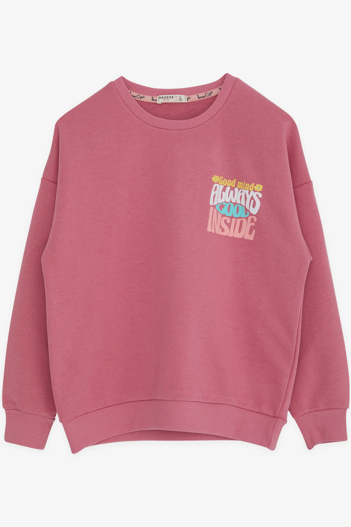 BRE Breeze Girl's Sweatshirt with Colorful Printed Text, 84 Years, Plum Color - Fresno