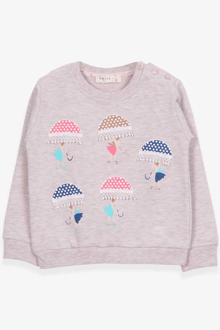 BRE Breeze Girl Child Sweatshirt with Umbrella Printed Girl 1.5-5 Years, Beige Melange - Hillsboro