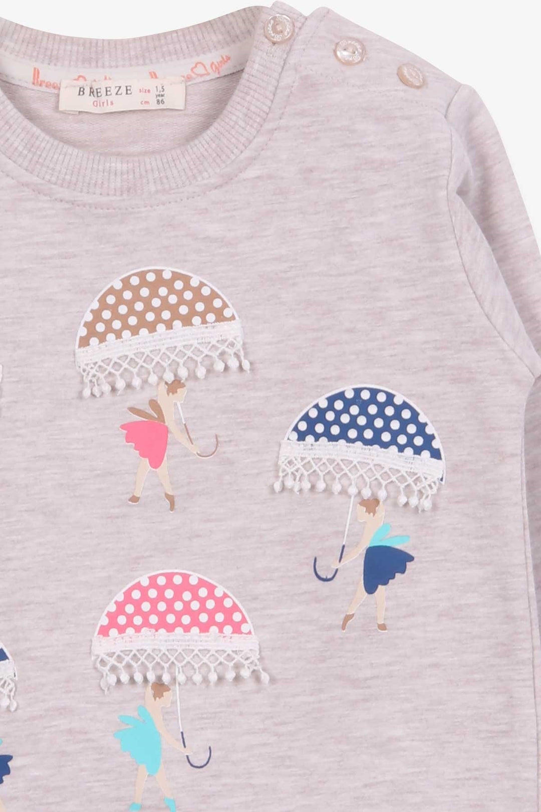 BRE Breeze Girl Child Sweatshirt with Umbrella Printed Girl 1.5-5 Years, Beige Melange - Hillsboro