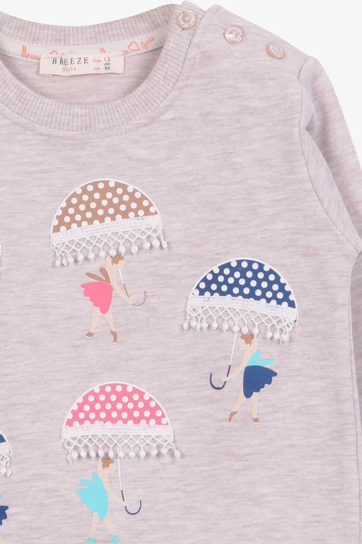 BRE Breeze Girl Child Sweatshirt with Umbrella Printed Girl 1.5-5 Years, Beige Melange - Hillsboro
