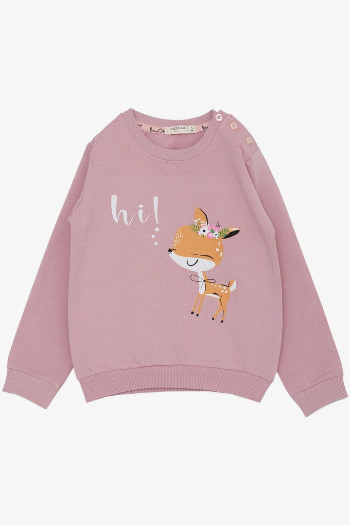 BRE Breeze Girl Child Sweatshirt Cute Fawn Crowned Fawn Printed 1.5-5 Years, Lilac - Watertown Town