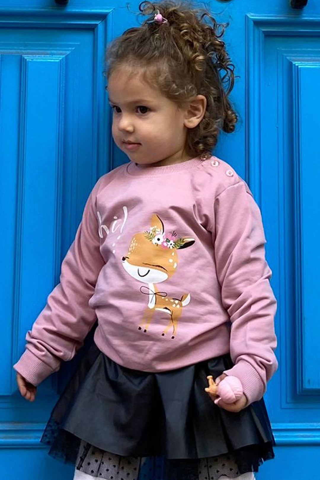 BRE Breeze Girl Child Sweatshirt Cute Fawn Crowned Fawn Printed 1.5-5 Years, Lilac - Watertown Town