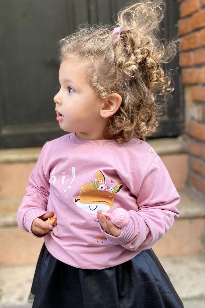 BRE Breeze Girl Child Sweatshirt Cute Fawn Crowned Fawn Printed 1.5-5 Years, Lilac - Watertown Town