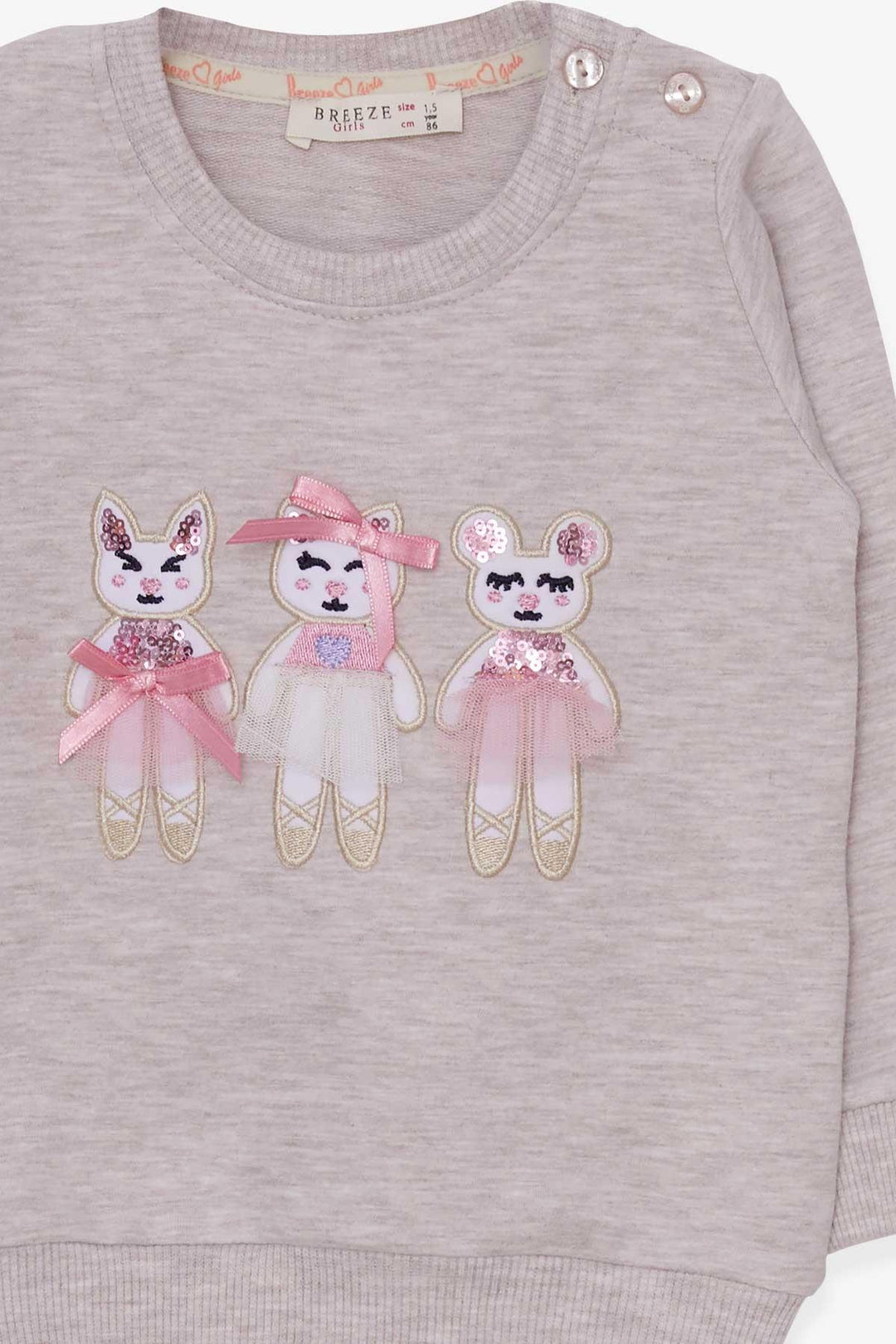 BRE Breeze Girl Child Sweatshirt Cute Animal Printed 1.5-5 Years, Beige Melange - Aranjuez