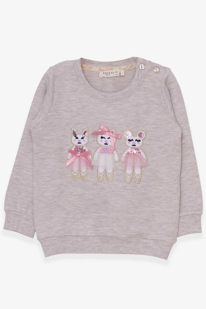 BRE Breeze Girl Child Sweatshirt Cute Animal Printed 1.5-5 Years, Beige Melange - Aranjuez