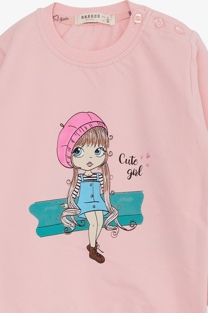 BRE Breeze Girl Child Sweatshirt Cute Girl Printed 1.5-5 Years, Powder - Nordhorn