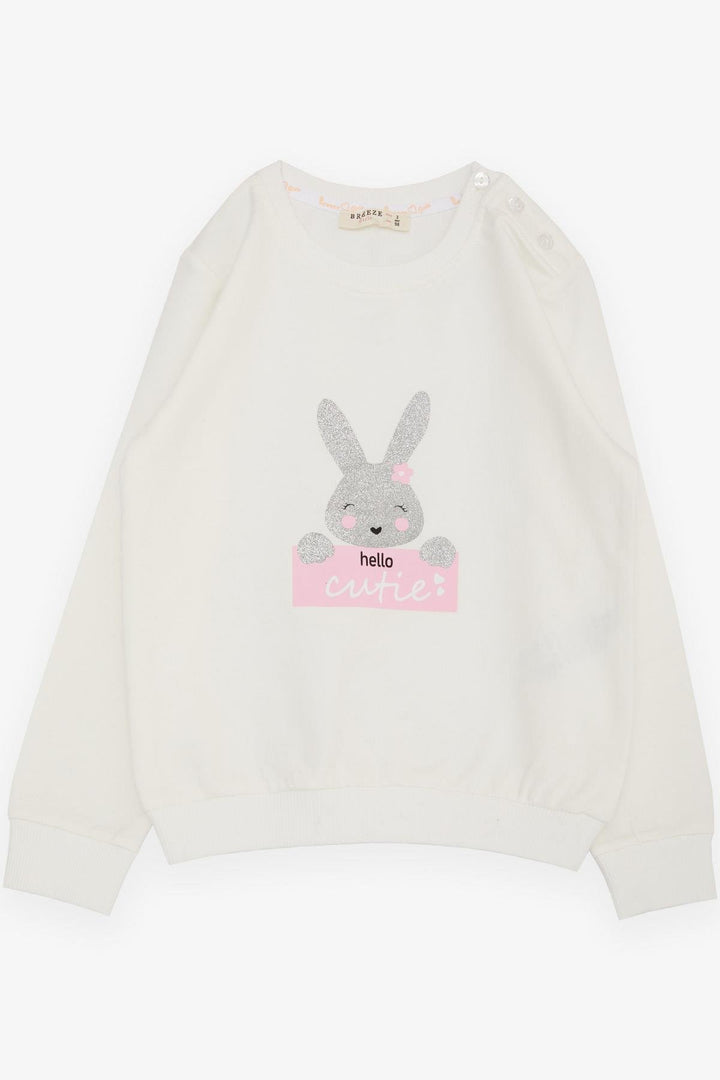 BRE Breeze Girl Child Sweatshirt Cute Glittery Bunny Printed 1.5-5 Years, Ecru - Monterrey