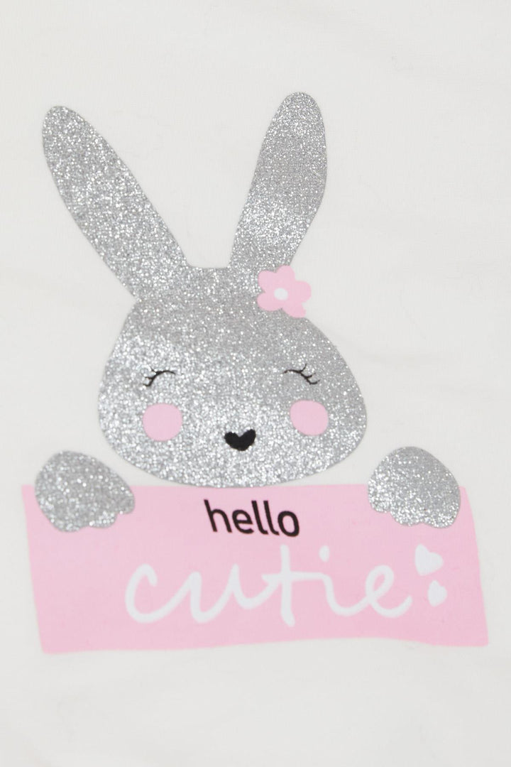BRE Breeze Girl Child Sweatshirt Cute Glittery Bunny Printed 1.5-5 Years, Ecru - Monterrey