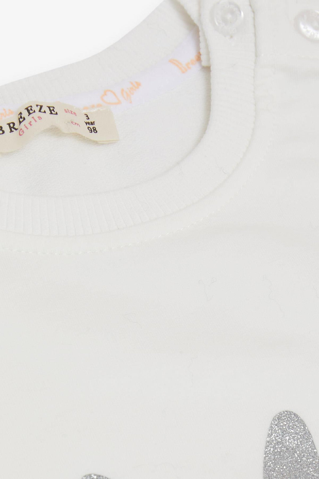 BRE Breeze Girl Child Sweatshirt Cute Glittery Bunny Printed 1.5-5 Years, Ecru - Monterrey