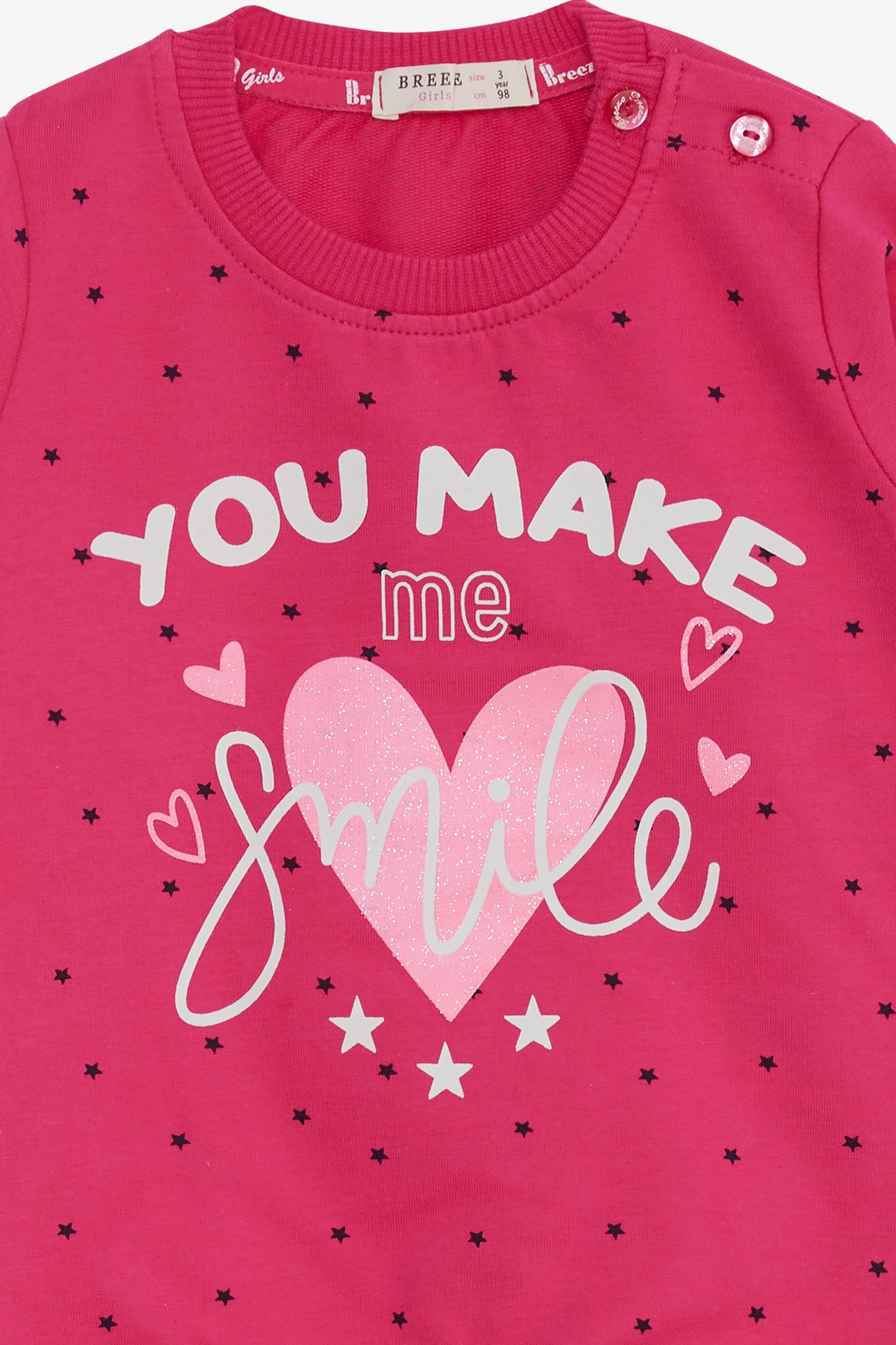 BRE Breeze Girl Child Sweatshirt with Glitter Heart Print, 2-6 Years, Fuchsia - Albany