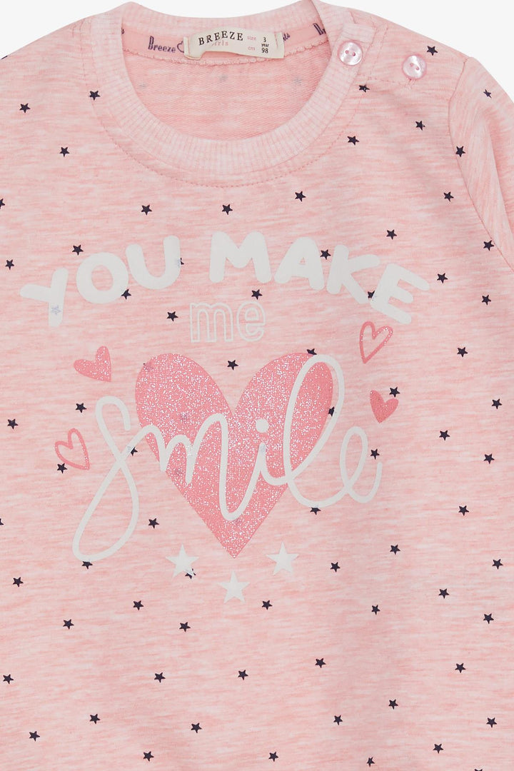 BRE Breeze Girl Child Sweatshirt with Glitter Heart Print, 2-6 Years, Salmon Melange - Velsen-Zuid