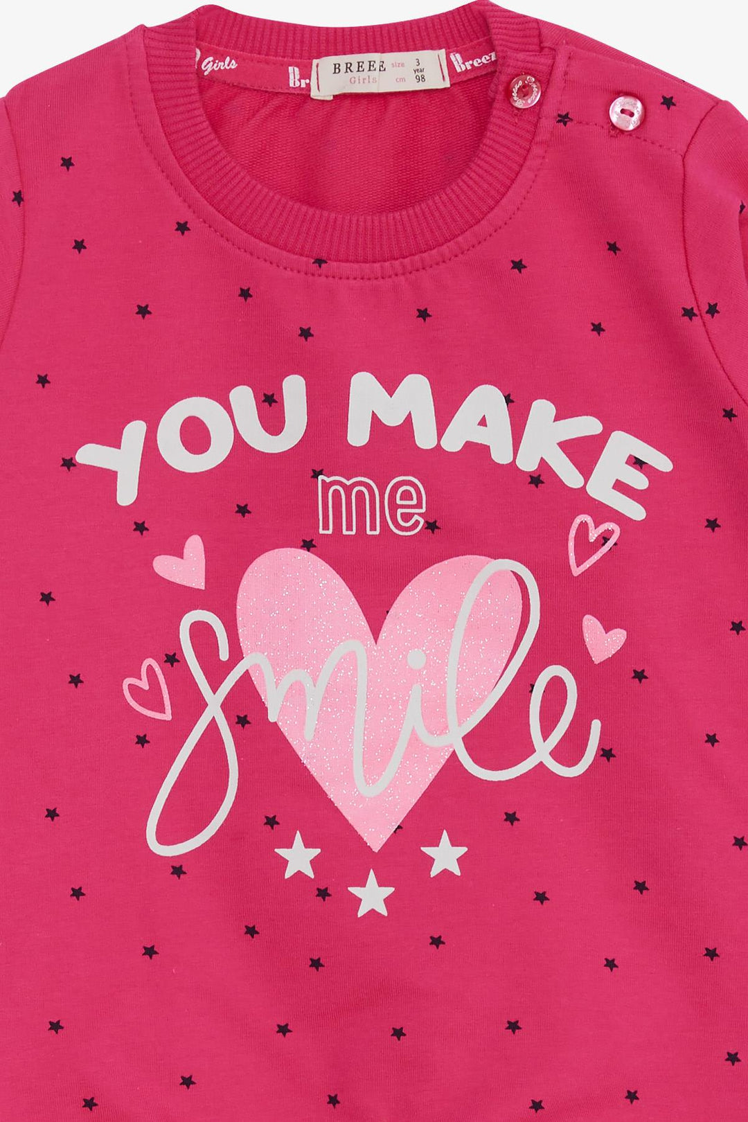 BRE Breeze Girl Child Sweatshirt with Glitter Heart Print, 2-6 Years, Fuchsia - Albany