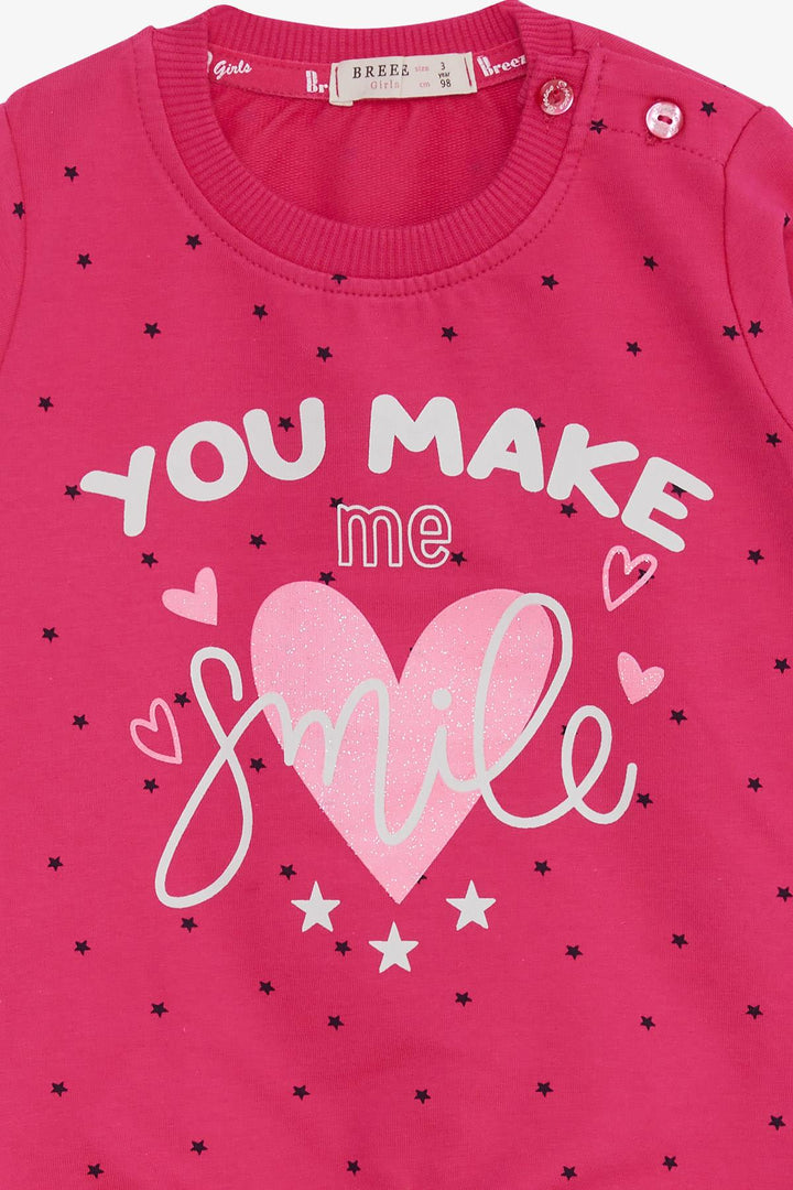 BRE Breeze Girl Child Sweatshirt with Glitter Heart Print, 2-6 Years, Fuchsia - Albany