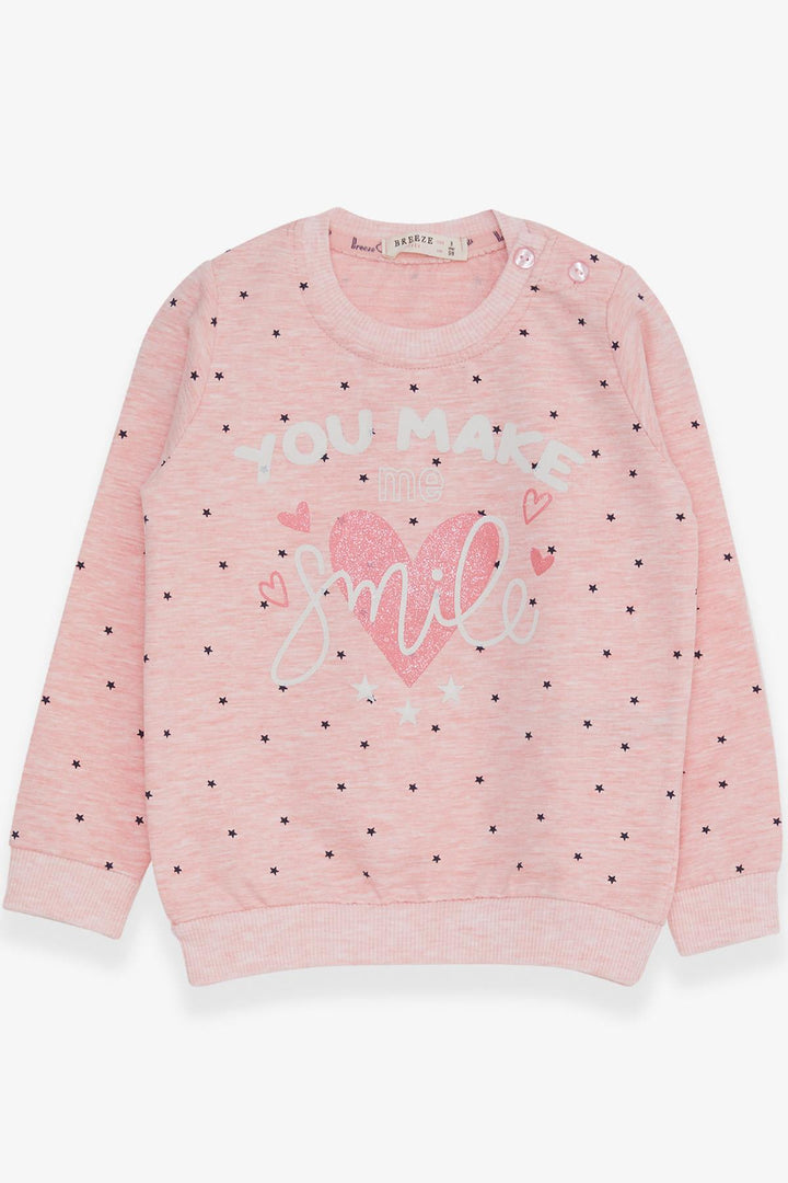 BRE Breeze Girl Child Sweatshirt with Glitter Heart Print, 2-6 Years, Salmon Melange - Velsen-Zuid