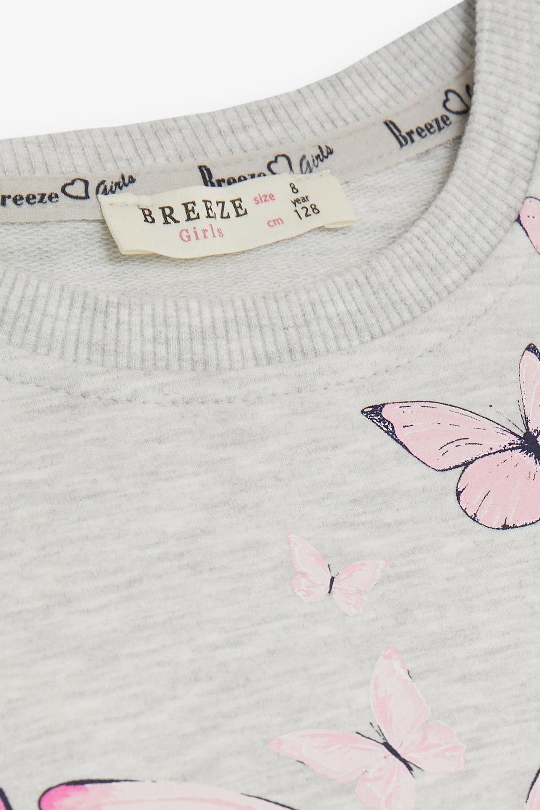 BRE Breeze Girl Child Sweatshirt with Glitter Butterfly Print, 72 Years, Light Grey Melange - Bangor