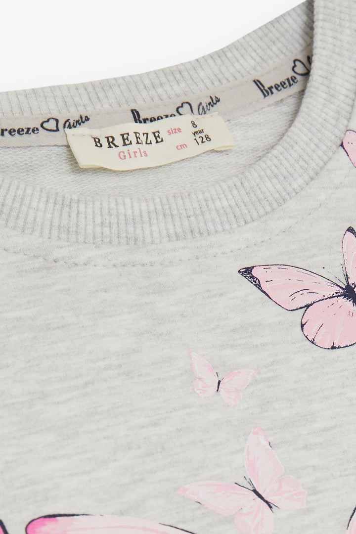 BRE Breeze Girl Child Sweatshirt with Glitter Butterfly Print, 72 Years, Light Grey Melange - Bangor