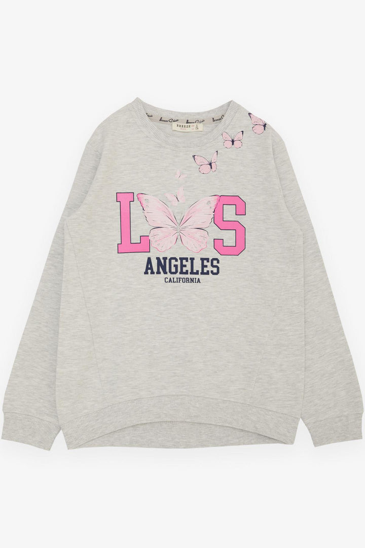 BRE Breeze Girl Child Sweatshirt with Glitter Butterfly Print, 72 Years, Light Grey Melange - Bangor