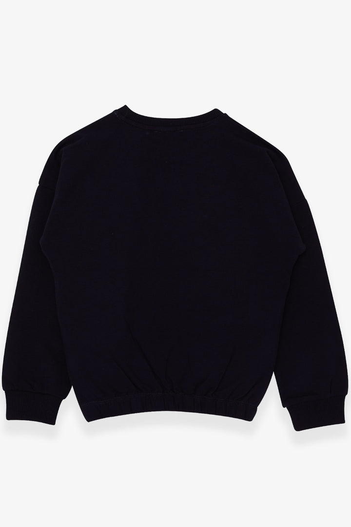 BRE Breeze Girl's Sweatshirt with Glittery Printed Text, 84 Years, Navy Blue - Chaniá