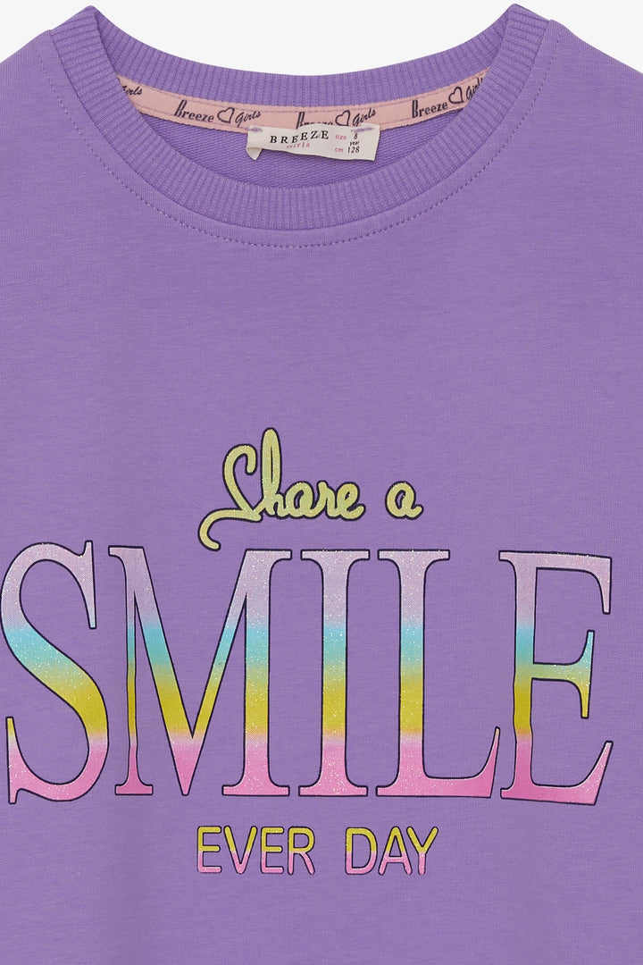 BRE Breeze Girl's Sweatshirt with Glittery Printed Text, 84 Years, Lilac - Ibbenbüren