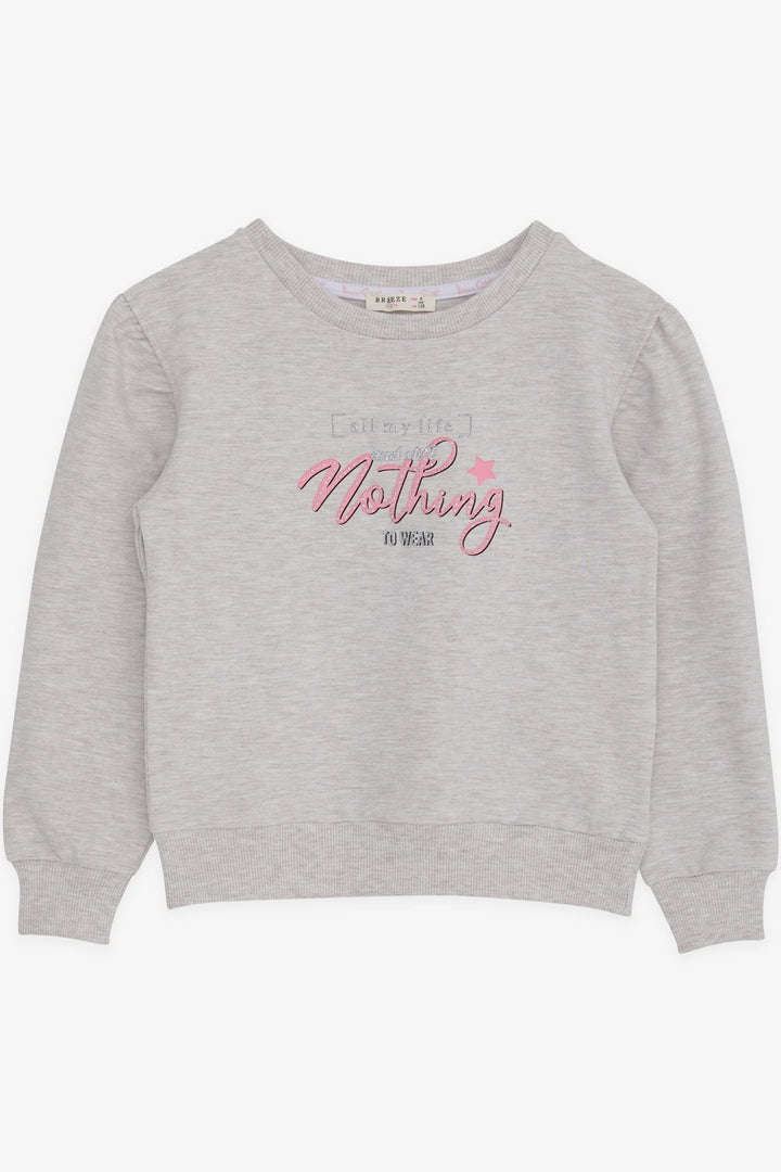 BRE Breeze Girl's Sweatshirt with Glittery Printed Text, 84 Years, Beige Melange - Wyoming