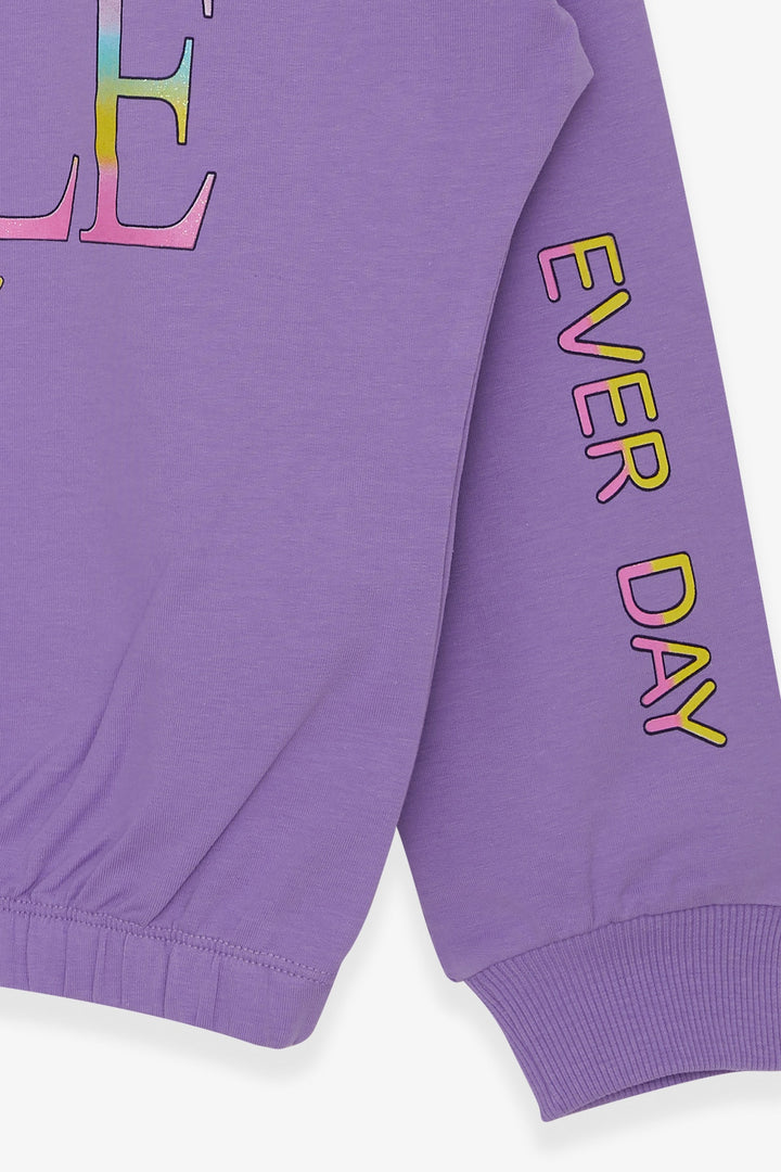 BRE Breeze Girl's Sweatshirt with Glittery Printed Text, 84 Years, Lilac - Ibbenbüren